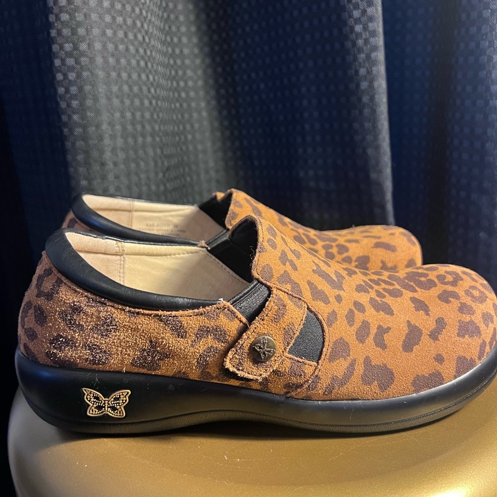 Alegria Brown Leopard Print Slip On Mules | 39